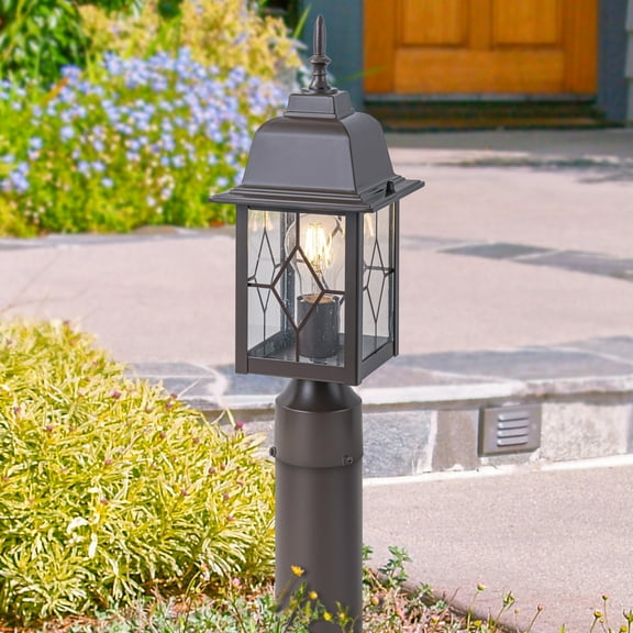 C Cattleya 16in Oil-Rubbed Bronze Outdoor Post Light with Seeded Glass for Walkway, Backyard or Garden