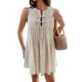 thumbnail image 3 of Robe Mini à Nouer devant pour Femmes Été Sans Manches Plissée Décontractée Ample Style Babydoll Abricot P, 3 of 10