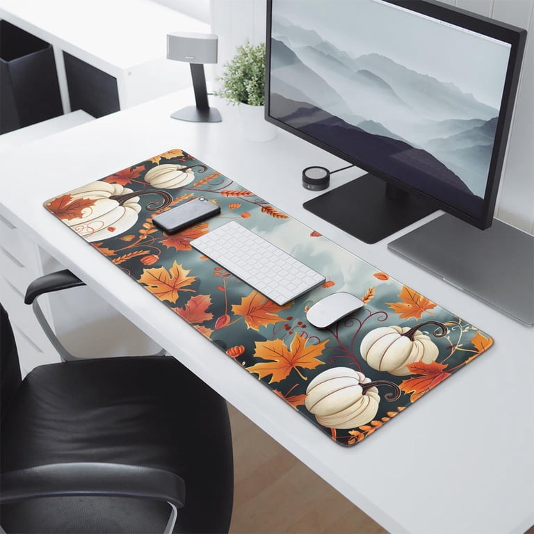 ProbTis Thanksgiving Mouse Pad – Extra Large Desk Mat With Fall Turkey & Pumpkin Design, Non-Slip Rubber Base