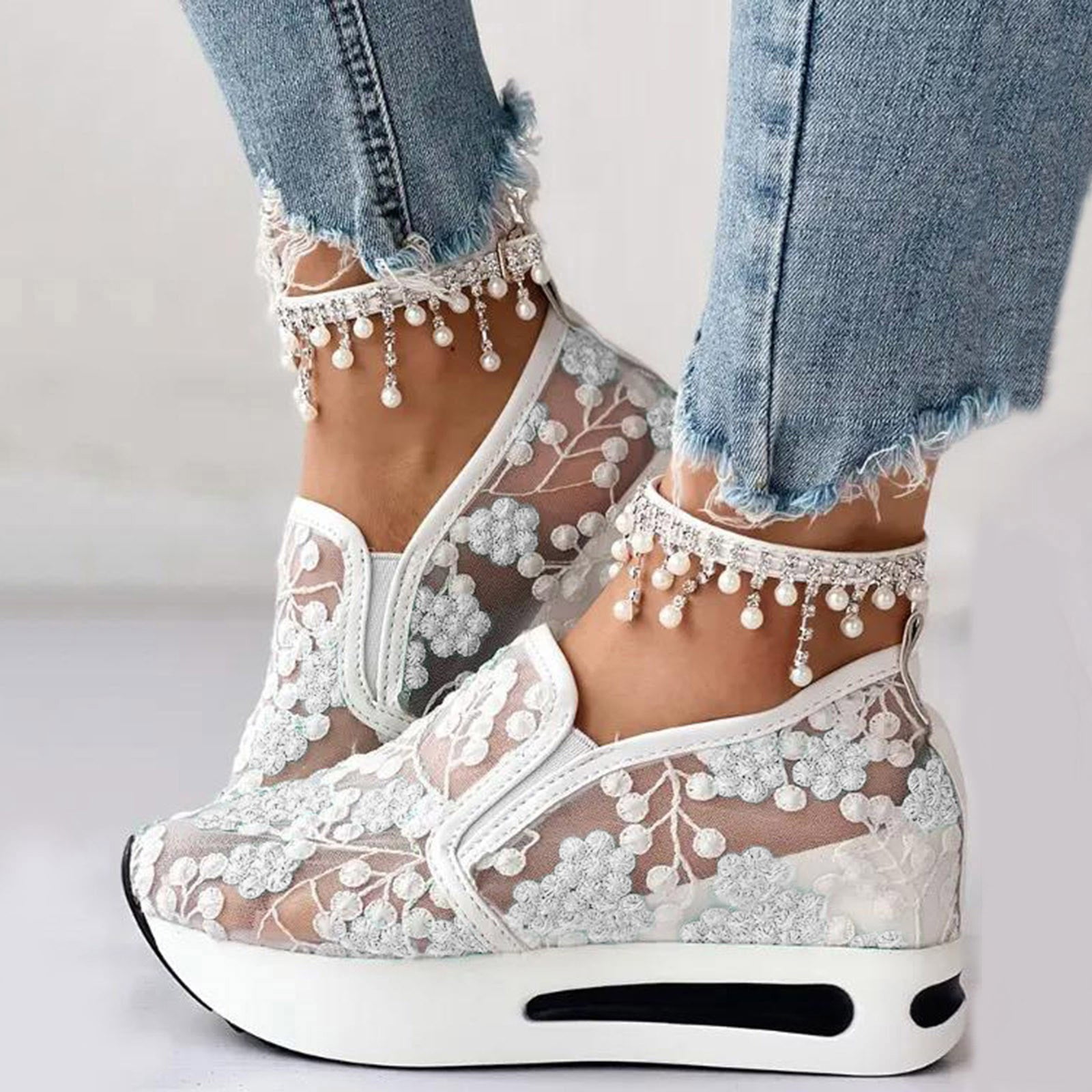 Dakaela Fashion Sneakers for Women 2025 Platform Slip on Walking Shoes Mesh Wedge Dressy Casual Loafers