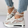 thumbnail image 2 of Modisza Fashion Sneakers for Women 2025 Floral Embroidery Mesh Lace Platform Wedge Dressy Casual Walking Slip on Shoes White 6.5, 2 of 4