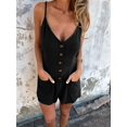 thumbnail image 4 of Women's Linen Sleeveless Pockets Overall Shorts Jumpsuit for Casual Beach Black S, 4 of 9