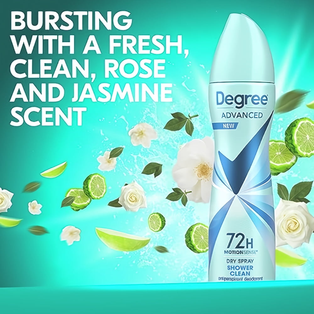 Degree Advanced Spray Antiperspirant Deodorant Shower Clean 3.8 oz (Pack of 4)