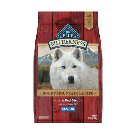Blue Buffalo Wilderness Rocky Mountain Recipe High Protein Red Meat, Chicken-Free Dry Dog Food for Senior Dogs, Grain-Free, 4 lb. Bag