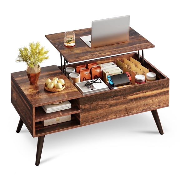 GALAXHERO Coffee Table for Living Room with Hidden Compartments and Removable Storage Shelves Lift Top Table Rustic Brown