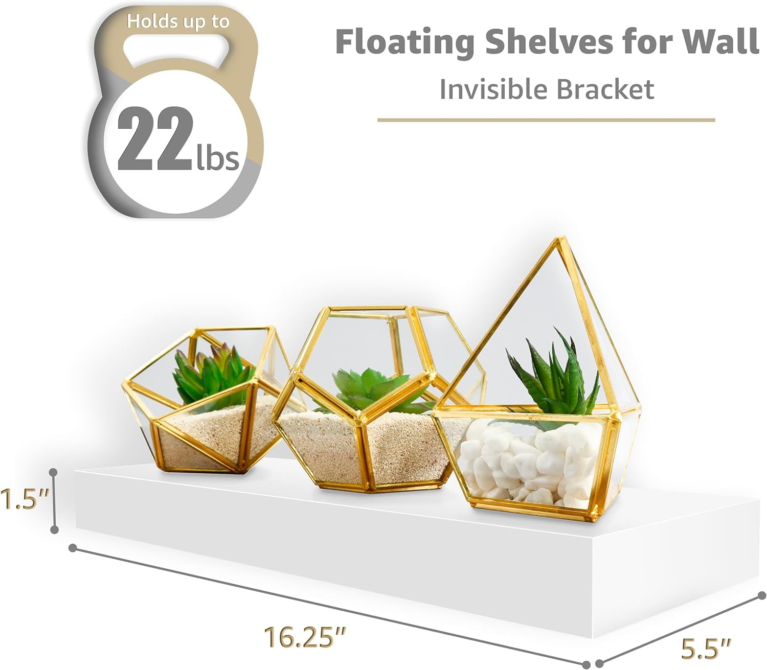 Sorbus 16.25" White Floating Shelves (Set of 2) – Wall Storage for Décor, Frames, Trophies