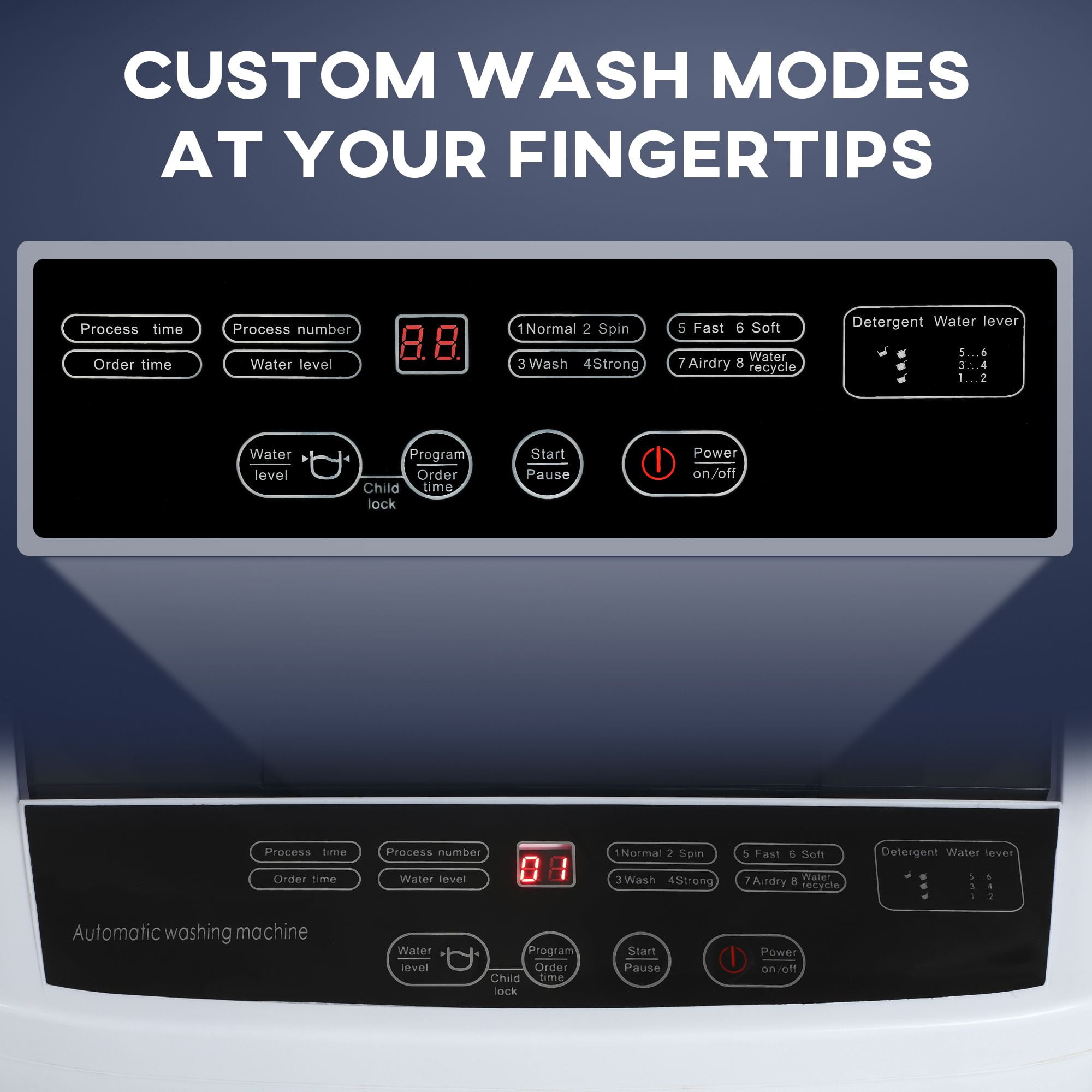 Portable Washer Machine, Compact Laundry Washer with 8 Wash Programs & 6 Water Level Settings, Automatic Mini Washing Machine, White