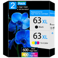 thumbnail image 1 of Prof Kolor 63XL 63 Ink Cartridges | Work for HP Ink 63 Black and Tri-Color 2-Pack |  Black Color Combo Pack, 1 of 8