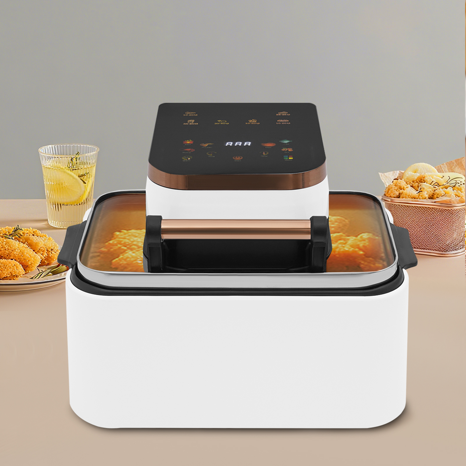 12L Multifunctional Air Fryer, 1700w Electric Air Fryer, Household Viewable Glass Air Fryer with 360° Hot Air Circulation, 176-410℉(White)