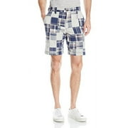 IZOD Men's Flat Front Madras Patchwork Short, Deep Indigo, 34W
