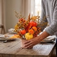 thumbnail image 5 of Fall Decor for Thanksgiving Autumn Home Table Fireplace Decorations | Artificial Fall Maple Leaves Pumpkin Berry Potted for Harvest Halloween Indoor Holiday Party Decorations (A-2PCS), 5 of 8