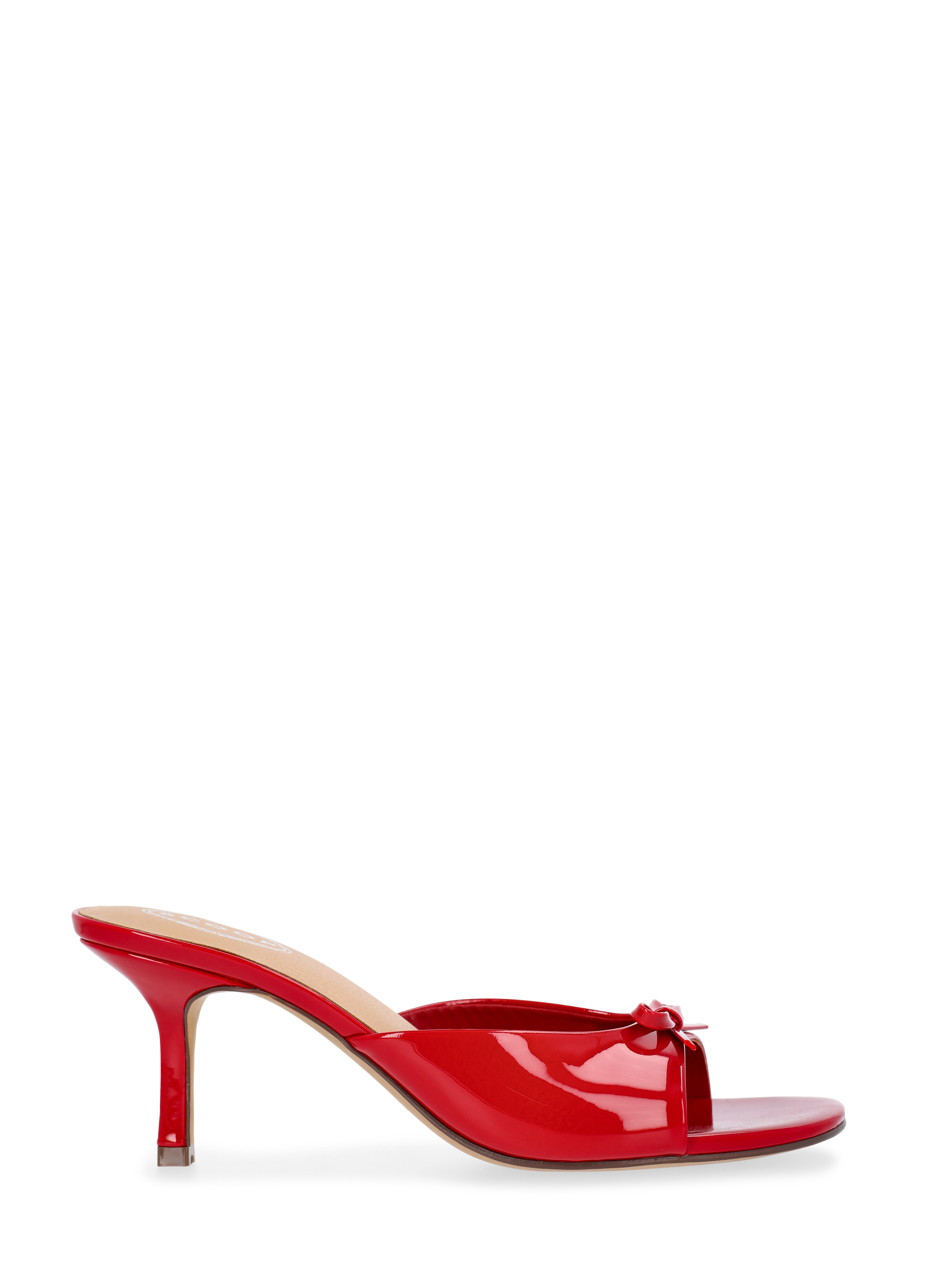 Scoop Women's Patent Faux Leather Open Toe Bow Mule Heels