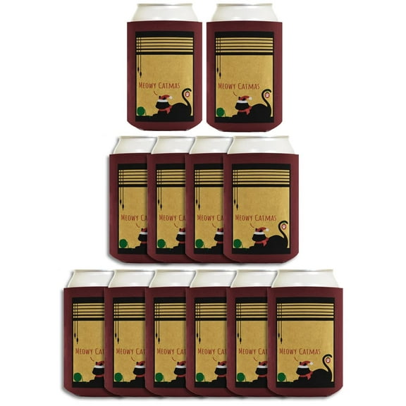 Christmas Themed Party Decorations Meowy Catmas Christmas Cat 12-Pack Can Coolers Coolies