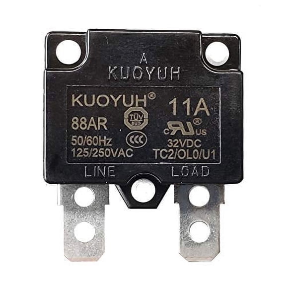 KUOYUH USA 11 Amp 125/250VAC 32/50VDC 88AR Series Automatic-Reset Thermal Overload Protector Circuit Breaker (1 Pack)