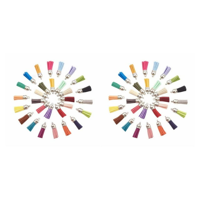 Transemion 100pack/lot Tassel For Keychain Accessories Trendy Fringe Detail Wide AssortedColor-Silver 2Set