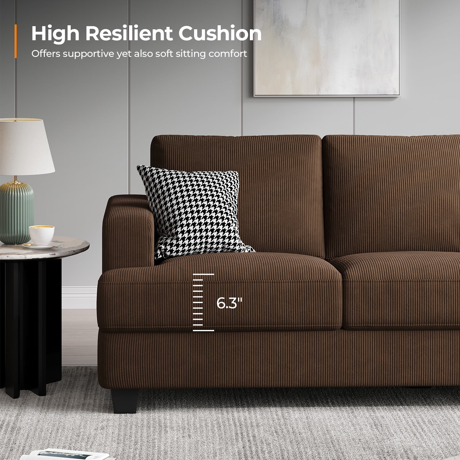 BLAZANT 89" Sofa Couch, 3 Seater Sofa with Suppleness Armrests, Corduroy Fabric Deep Seat Sofa with Upholstered Cushion& Backrests, Modern Comfy Couch for Living Room Apartment Office