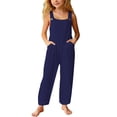thumbnail image 2 of Girls Pants Summer Casual Suspender Solid Color Wide Leg Stylish Loose Pants Overall with Pocket for Everyday Play, 2 of 5