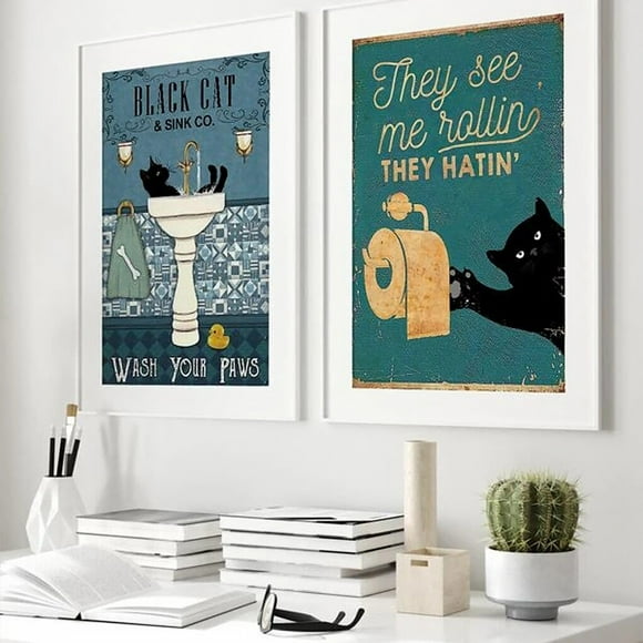 Ruiboury Pack of 2 Frameless Paintings with Animal Pattern Printed Posters Art Artwork Ornament Waterproof Detachable Pictures