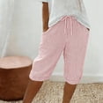 thumbnail image 2 of Bermuda Shorts for Women Drawstring Elastic High Waisted Stripe and Gingham Wide Leg Beach Shorts with Pockets Featuring Relaxed Fit Cuts Red XXXL, 2 of 9
