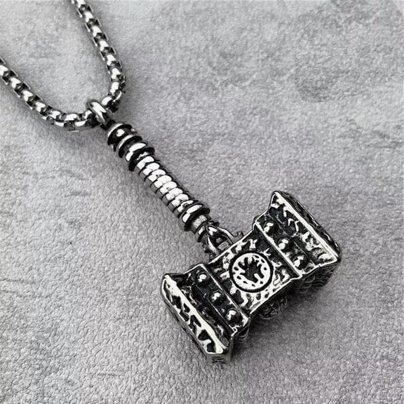HOOUN Men Viking Thor's Hammer Pendant Necklace Punk Jewelry Stainless Steel Chain 24"