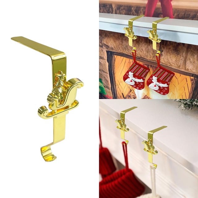 Ganchos Dorados para Colgar Calcetines Navideños | Adornos Navideños de Hierro para Colgar En La Bota (16 X 10 X 5 M) - 1 Unidad - Capacidad de 4,5 Kg