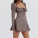 thumbnail image 2 of Mini vestido de café para mujer vestido corto Vintage con mangas abullonadas ropa de fiesta ajustada FLhrweasw Nuevo, 2 of 7