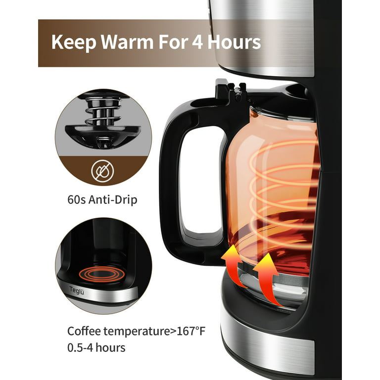 VAVSEA 12 Cup Programmable Coffee Maker, 900W Drip Coffeemaker with Glass  Carafe and Filter, Keep Warm, Fast Brew Auto Shut Off, Black 