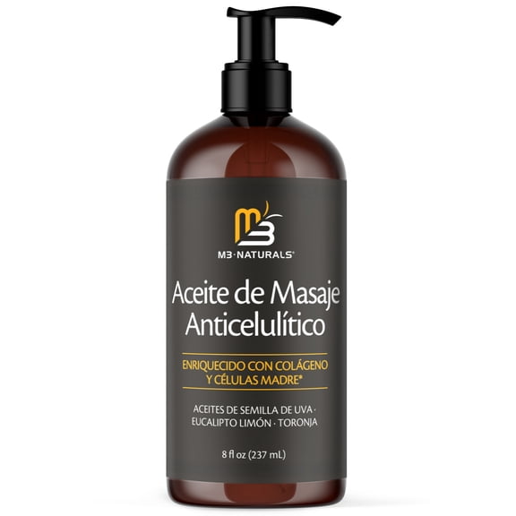 Aceite de Masaje Anticelulítico M3 Naturals, Reafirmante de la Piel con Colágeno y Células Madre, Aceite Corporal Eliminador de Celulitis, 240ml