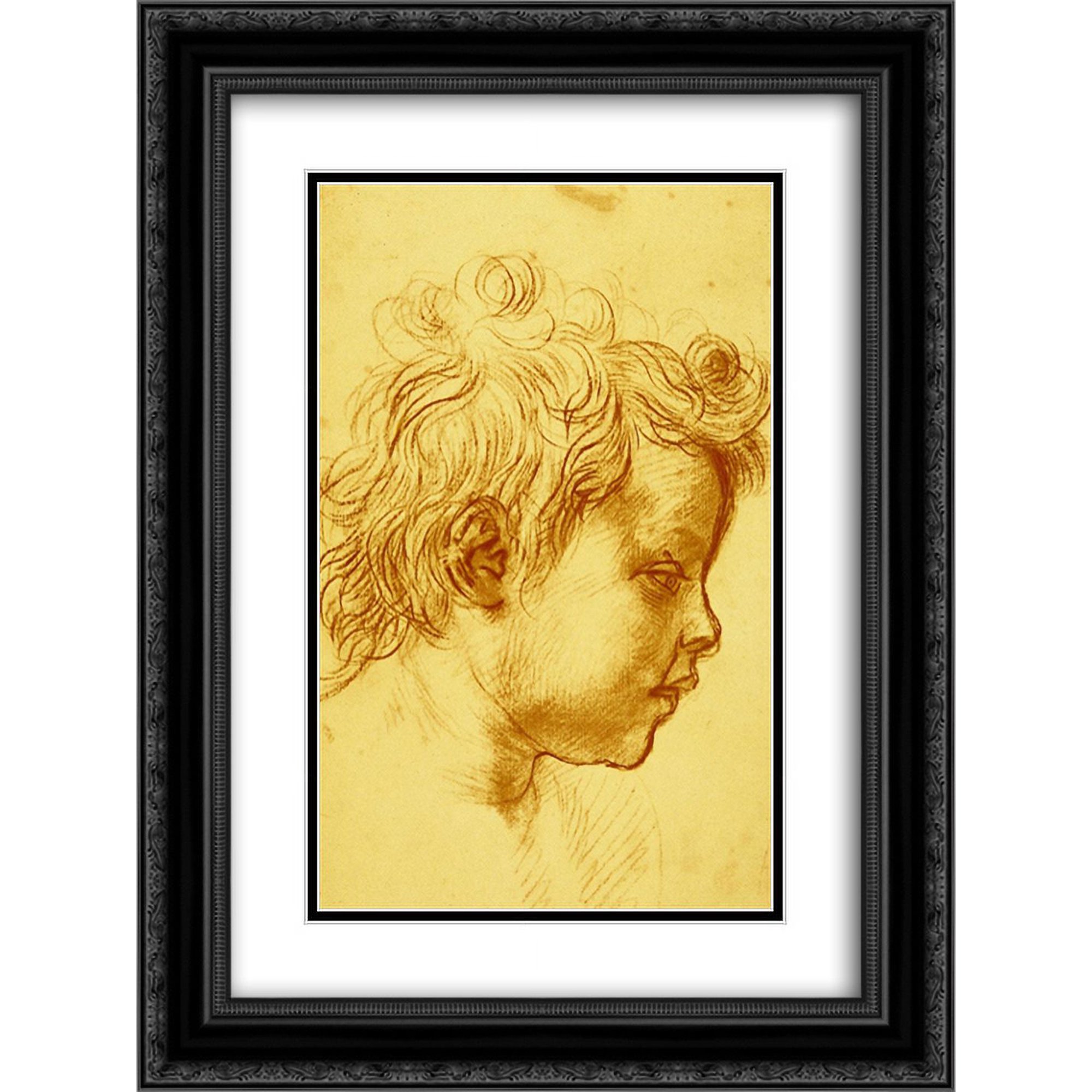 Andrea del Sarto 2x Matted 20x24 Black Ornate Framed Art Print 'Head of a Child'