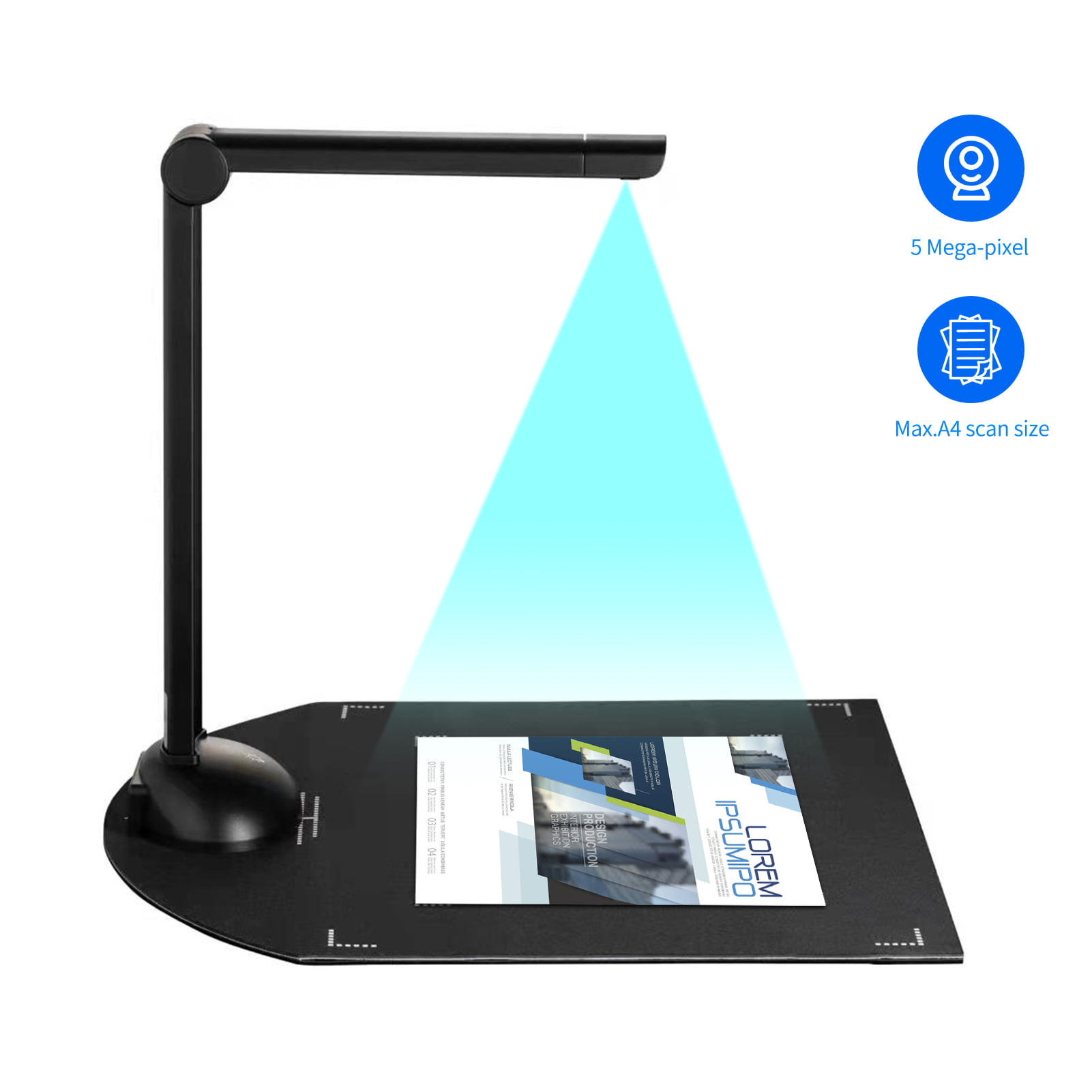 Aibecy Portable High Speed USB Book Image Document Camera Scanner 5 Mega-pixel HD High-Definition Max A4 Scanning Size with OCR Function LED Light for Classroom Office Library Bank 
