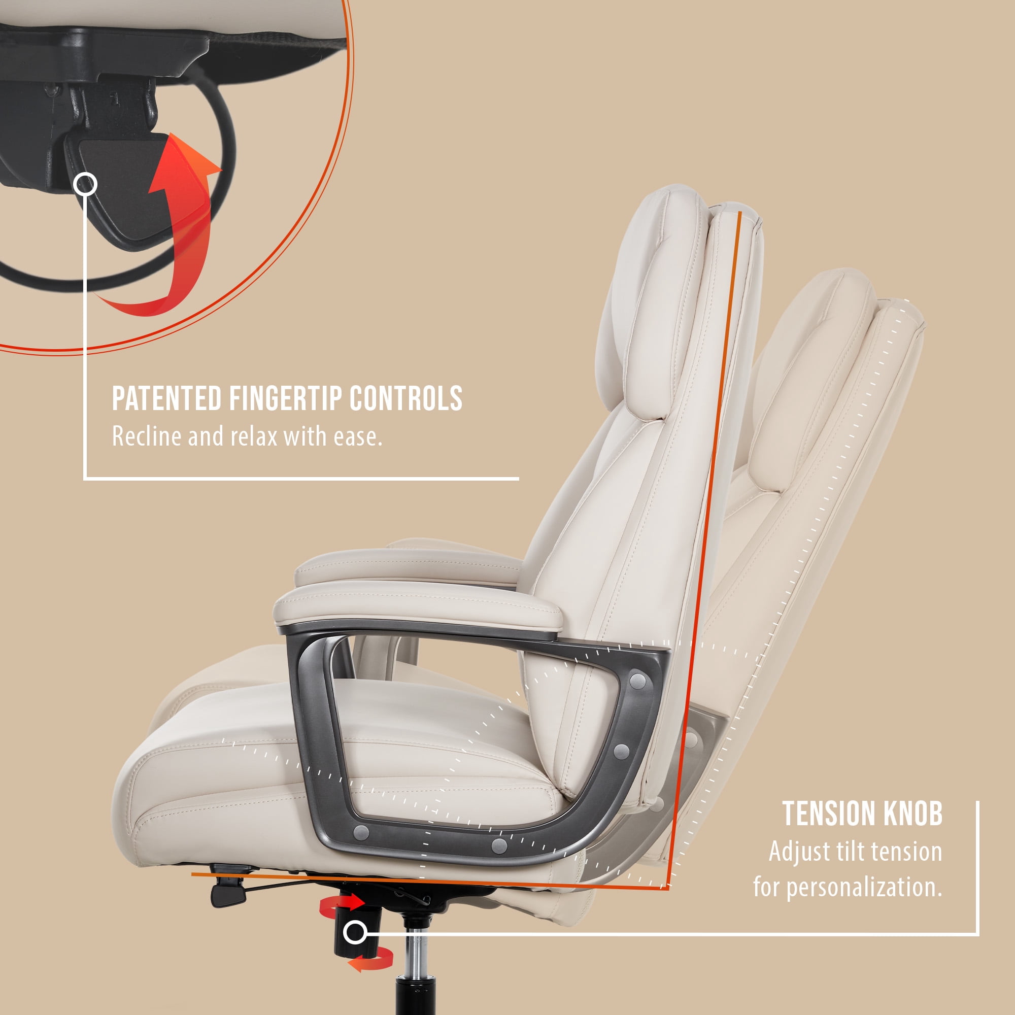 Shaquille O'Neal Rion Ergonomic Heavy-Duty Office Chair, PureSoft Upholstery, High-Back Desk Chair with 400 lb Capacity, Ivory