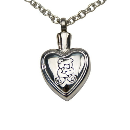 - Stainless Steel Memorial Keepsake Necklace For Loss Of Loved One - Extra Small 1 Pounds - Silver Teddy Bear Heart