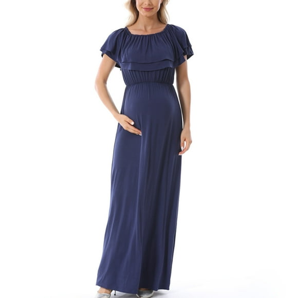 Tranfacy Women's Ruffled One Shoulder Maternity Dress Solid Color Patchwork Nursing Dress for Maternity Clothes
