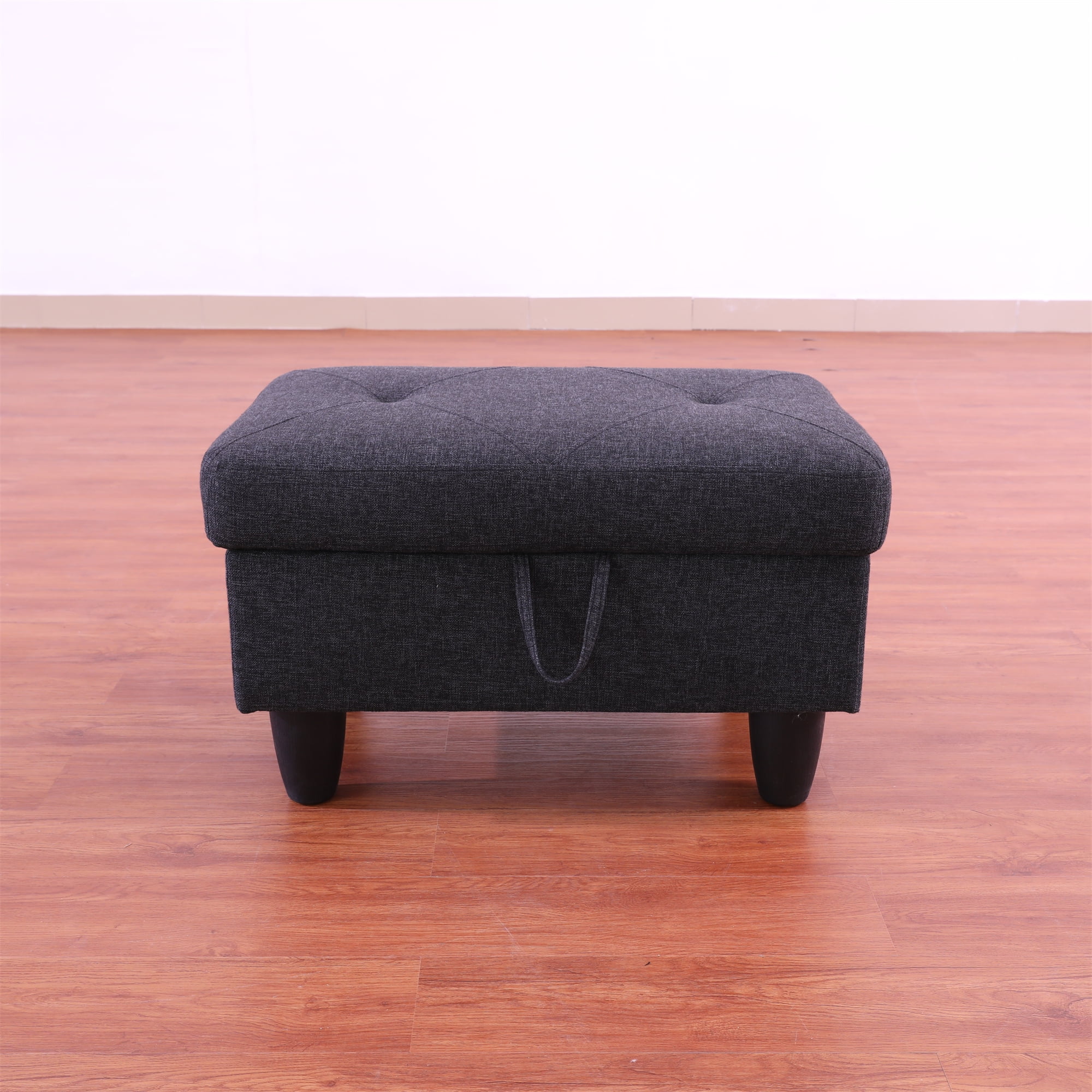 Aukfa 29" Storage Ottoman Bench for Sectional Sofa Set, Lift Top, Linen, Black Grey