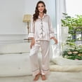 thumbnail image 4 of Fjuchai Women Silk Pajamas Set 2PCS Long Sleeve Stain Sleepwear Soft Pjs V-Neck Sleepwear Fall Winter Button down Jammies for Women's S-XL, 4 of 8