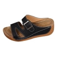 thumbnail image 5 of Dakaela Womens Wedge Sandals Leather Orthopedic Platform Slip on Slides Wide Width Buckles Summer Beach Walking with Arch Support Size 6-10, 5 of 6
