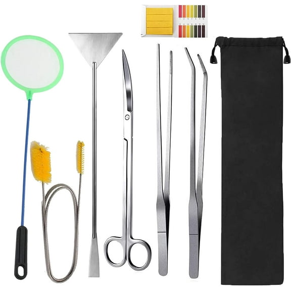 Aquascape Tools, Long Stainless Steel Aquarium Plant Tools Aquarium Tweezers Scissors Spatula Tool Set Bonsai Kit Algae Scrapers Aquarium Cleaning Kit for Fish Tank Starter kit