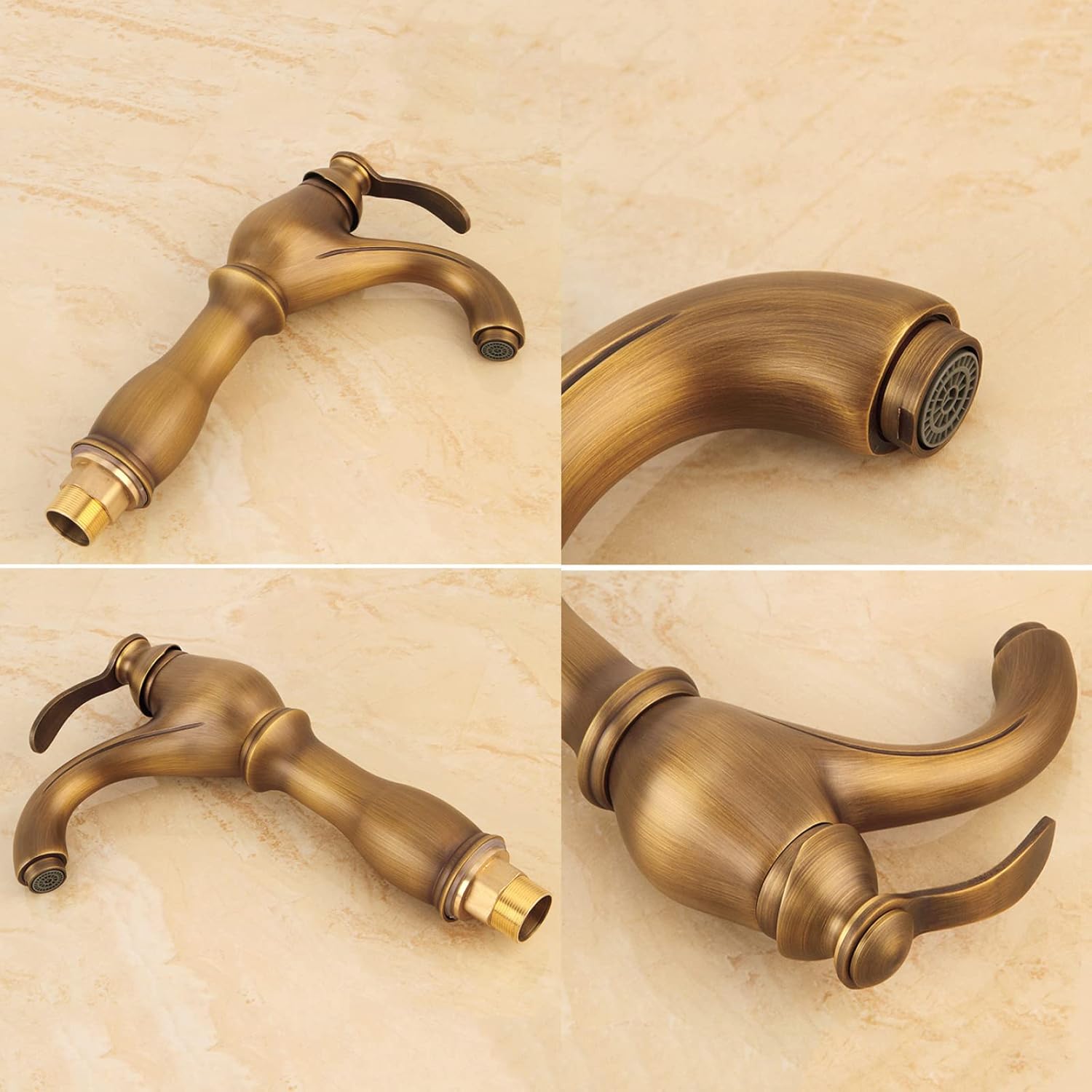 Bathroom Faucet Antique Brass, Hot and Cold Sink Mixer Tap Faucet, Vintage Bathroom Faucet, Single Handle Single Hole Bathroom Sink Faucet, High