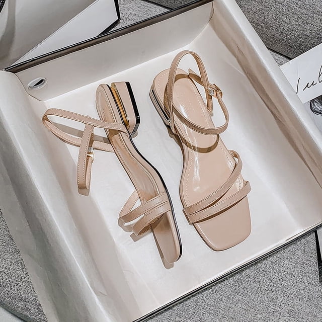 Sandalias más anchas y gordas para mujer, estilo hada, tacón medio, tacón grueso, zapatos de verano de talla grande para mujer 41-43