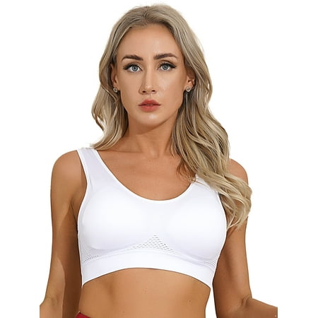 

MSemis Women s Athletic Yoga Sports Bra Breathable Hollow Out Workout Crop Top A White 3XL