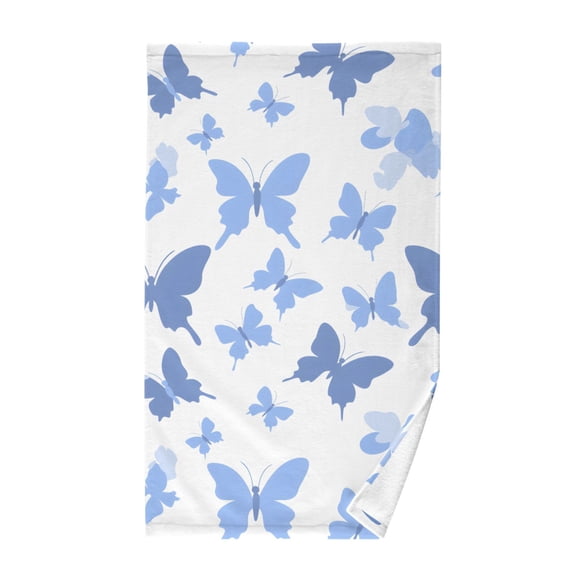 Butterfly White Blue Pattern Hand Towel Cotton 16x28 in Soft Absorbent Quick Dry Bath Face Towel