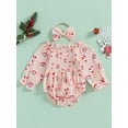 thumbnail image 4 of Baby Girls Christmas Romper Santa Gingerbread Long Sleeve Ruched Bodysuit Headband Set Newborn Fall Winter Clothes, 4 of 8