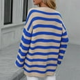 thumbnail image 4 of Lovskoo 2024 Sweaters for Women Striped Knitted Loose Pullover Sweater Long Sleeved Top Round Neck Sweater Blue, 4 of 5