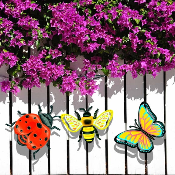 Metal Butterfly Wall Decor, Outdoor Wall Decor, Metal Insect Sculptures, Garden Fence Accents, Patio Yard Placement, Bright Mixed Hues, Assorted Sizes, 3 Pc