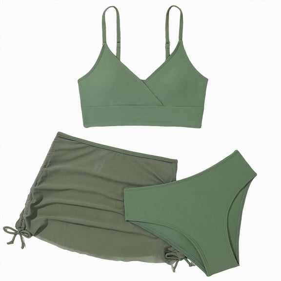 TOWED22 Girls 3 Piece Bathing Suit Summer Swimsuit UPF Bikini Set with Rash Guard Top and Cover Up Pants Green,10-11 Y