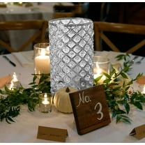 Efavormart 2 Pack | 9” Metallic Silver Crystal Beaded Pillar Votive Candle Holder Set, Multipurpose Crystal Flower Stem Vase