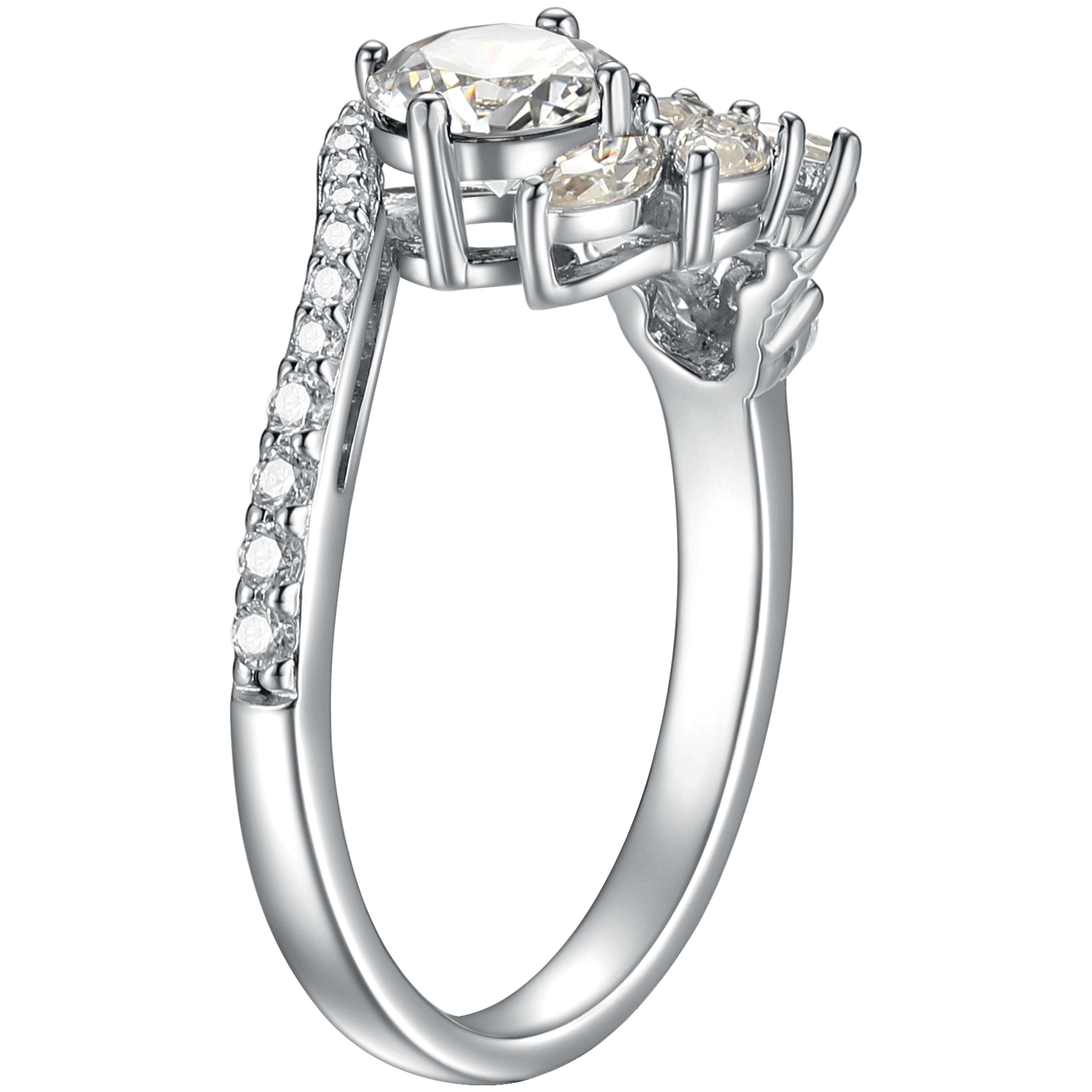 Forever Facets Moissanite Ring in Rhodium Plated Sterling Silver, Adult Female