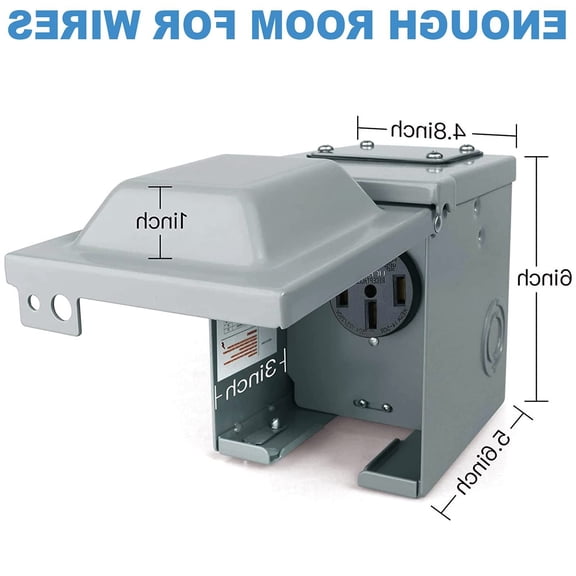 1 Pack 50 RV Outlet Box, NEMA 14-50R Receptacle, 125/250 Volt, Rainproof Type 3R Enclosure, Compatible with 14-50P RV Cord