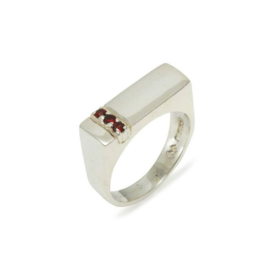 LBG British Made 9k White Gold Natural Garnet Mens Band Ring - 25 size options - Size 11