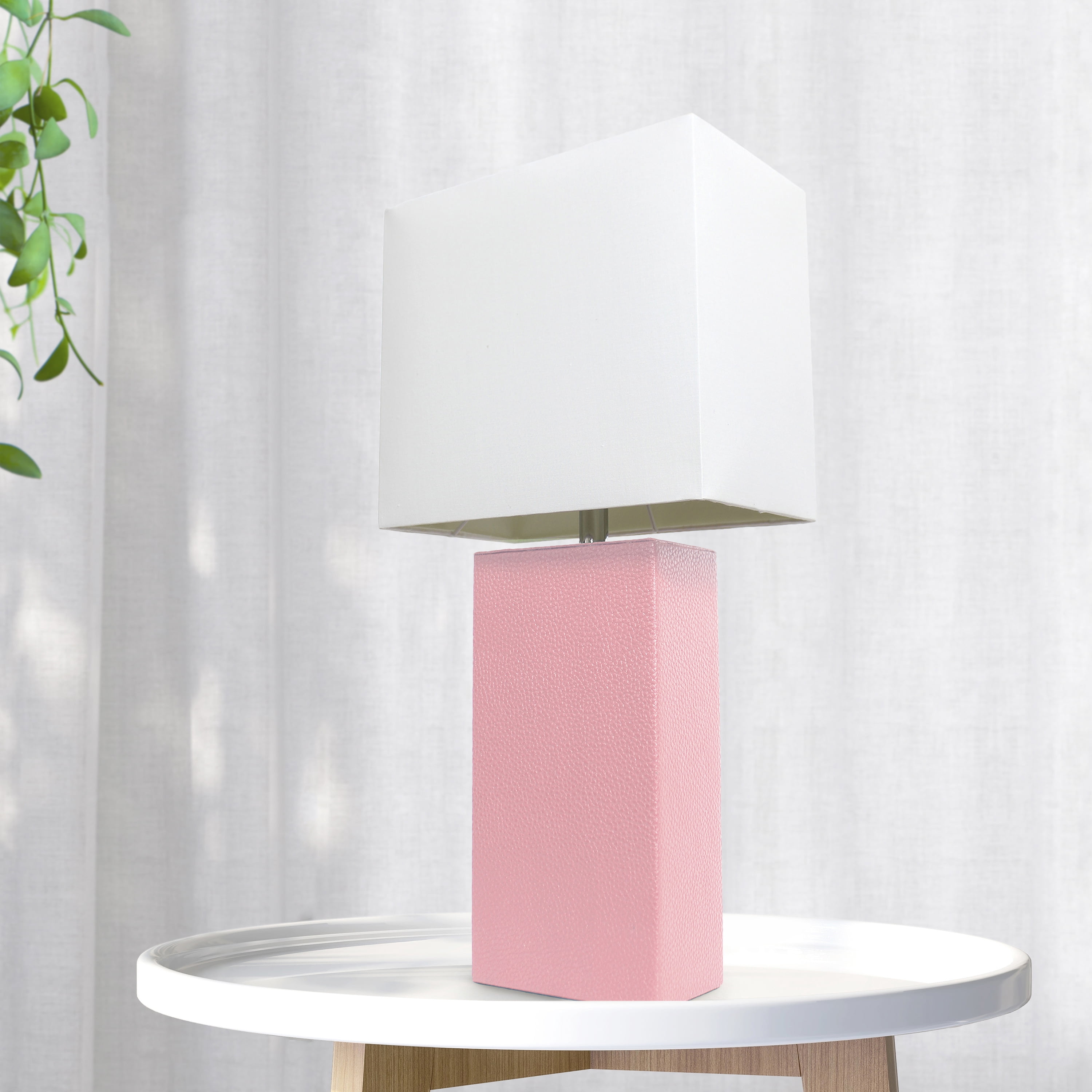 Lalia Home 21" Leather Modern Bedside Table Lamp with LED Bulb, Pink